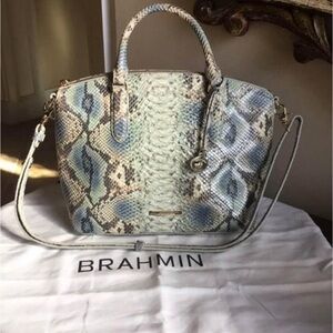 Brahmin Blue and Cream Snake Print Women's Bag